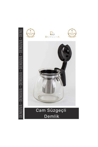 Demlik Isıya Dayanıklı Borosilikat Şeffaf Modern Tasarım Pratik Cam Süzgeçli Demlik 1.1 Litre Çok Renkli