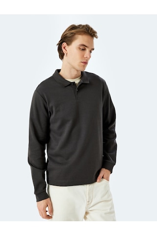 Koton Pamuklu İnterlok Kumaş Polo Yaka Sweatshirt Antrasit 5sam70003mk Antrasit