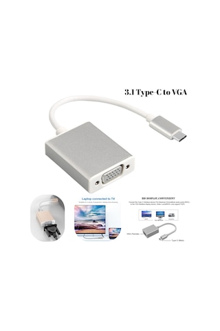 Type-c 3.1 - Vga Adaptör Dönüştürücü 1080p Monitör, Tv, Projeksiyon Uyumlu