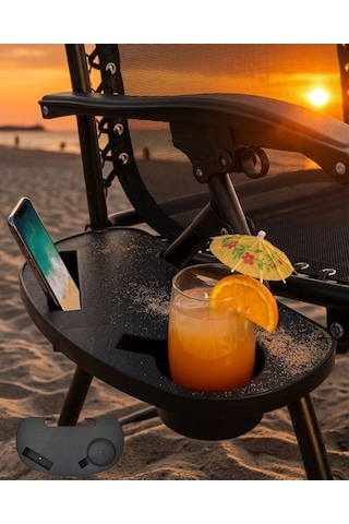Outdoor Kamp Sandalyesi Yanlık Tepsi Pratik Telefon Bardak Standı Açık Bej