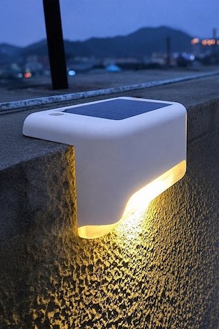 Beyaz Solar Güneş Enerjili Köşebent Merdiven Veranda Bahçe Led Lamba Dekoratif Dış Mekan Aydınlatma