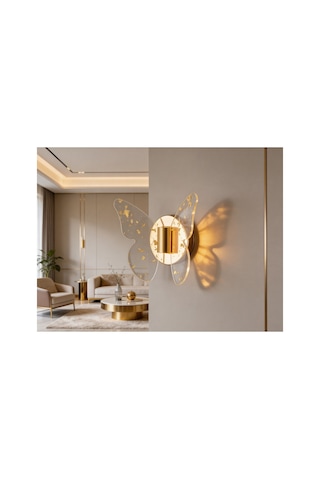 Altın Kelebek Model Duvar Aplik & Led Aydınlatma & Duvar Lambası Elektrik Bağlantılı / Gold