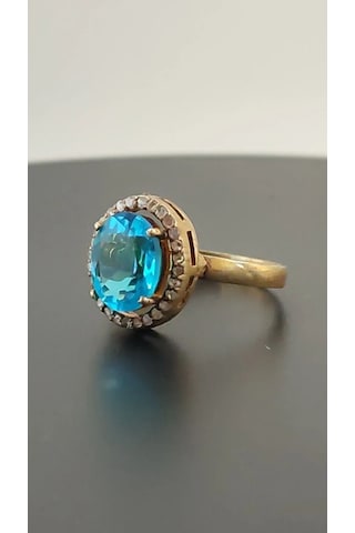 Allahverdi Türkmen Mavi Topaz Elmas Yüzük 217