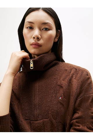 Tommy Hilfiger Soft Wool Cable 1/2 Zıp Ls Swt Kadın Kahverengi Sweatshirt - Ww0ww46425 Kahverengi