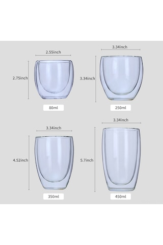 Konesam 450ml Borosilikat Cam, Isıya Dayanıklı Çift Duvarlı, Isı Ve Soğuk Saklama Özelliği, Ev Ofis Restoran Kullanıma Uygun Şeffaf Bardak Diğer