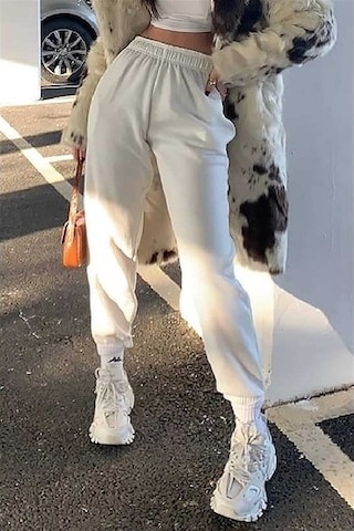 Mad Girls Beyaz Paça Lastikli Oversize Kadın Eşofman Mg324 BEYAZ