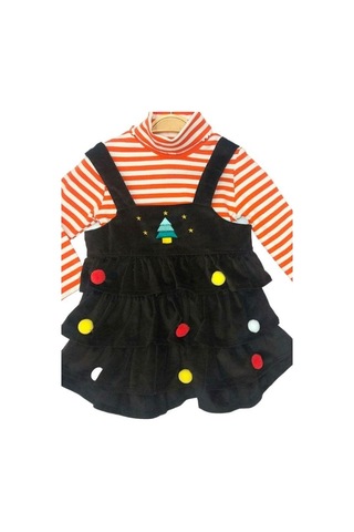 Çikoby Kız Bebek Çizgili Bluz Jile Takım-13604 Turuncu