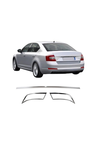 Skoda Octavia 3 A7 Uyumlu 2013-2019 Krom Egzoz Çerçevesi Ve Ara Çıta 3 Parça Paslanmaz Çelik