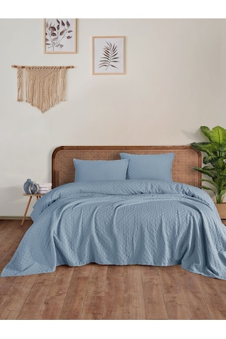 Cambrıdge Yatak Örtüsü Seti Çift Kişilik Mavi Kutulu Mavi