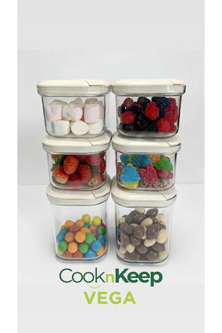 Cooknkeep Pull Box Kavanoz Seti 3 Boy Beyaz Kapak Şeffaf Gövde
