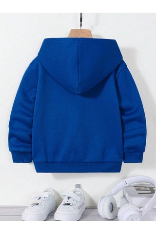 Çocuk Sax Mavisi Car Baskı Kapüşonlu Sweatshirt Sax