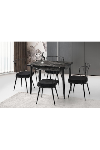 Kartal Dikdörtgen Masa Ve Ay Sandalye, Cosmos, 100x65 Siyah