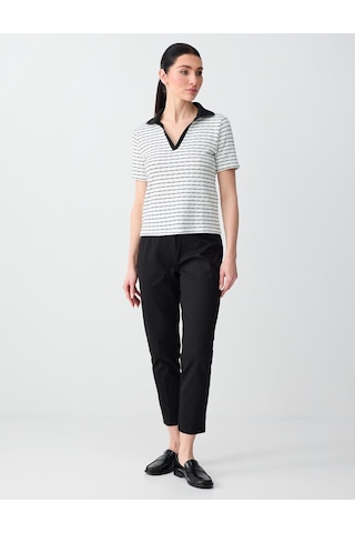 Jimmy Key Kırık Beyaz Çizgi Desenli Polo Yaka Örme Bluz 6sw035517106