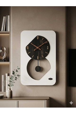Nairobi Ledli Ahşap Salon Duvar Saati Quartz Ultra Sessiz Mekanizma 55 Cm X 34 Cm Beyaz