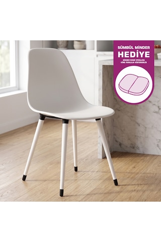 Vilinze Eames Beyaz Ahşap Ayak Plastik Beyaz Sandalye