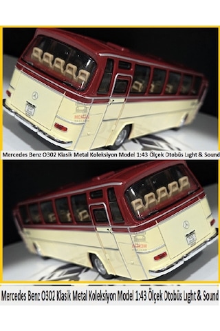 1:24 Ölçek 25 Cm Mercedes-benz O302 Sesli Işıklı Metal Model Otobüs Bordo