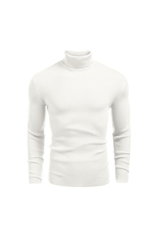 Polızeı Erkek Slim Fit Boğazlı Triko Kazak Esnek Dokulu Beyaz