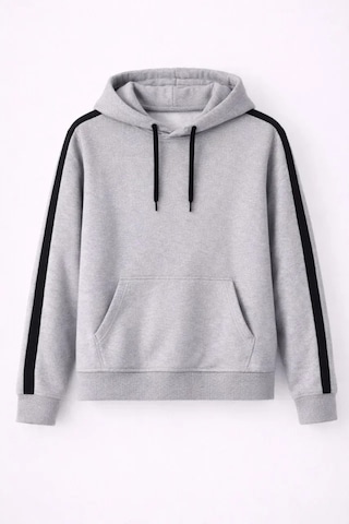 Valensdesign Erkek Şeritli Kapüşonlu Sweatshirt Oversize 3 Iplik Pamuklu - Gri