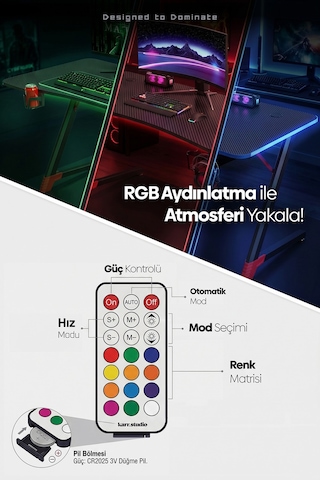 Spark Rgb Aydınlatmalı Oyuncu Masası Siyah