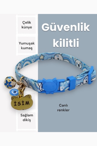 Caramelos Güvenlik Kilitli Kedi Tasması, Isimli Kedi Tasması Mtkk