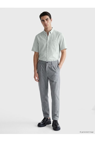 Lcwaıkıkı Classic Yeşil Regular Fit Çizgili Kısa Kollu Erkek Gömlek