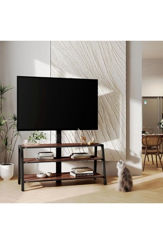 Fitueyes Tv Dolabı 37 70", 35 Kg Taşıma, Ayarlanabilir Yükseklik, 3 Ahşap Raf Tv Ünitesi Siyah