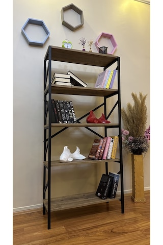 Modern Style Home Metal Kitaplık 5 Raflı Çok Amaçlı Dosya Kitap Rafı Ofis Salon Raf 150 Cm Ceviz Kahverengi Modernk02