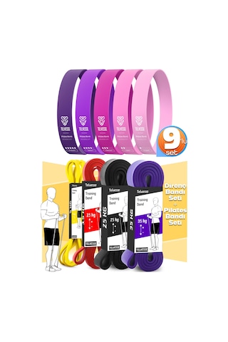 9lu Tera Set 5+15+25+35 Kg + 5li Pilates Direnç Bandı Barfiks Lastiği Loop Band Pembe Ton Çok Renkli