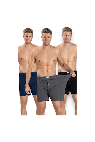Fanilam Jiber Erkek Büyük Beden Penye Boxer 3'lü Paket - Düğmeli Battal Boy Rahat Kesim Boxer Çok Renkli
