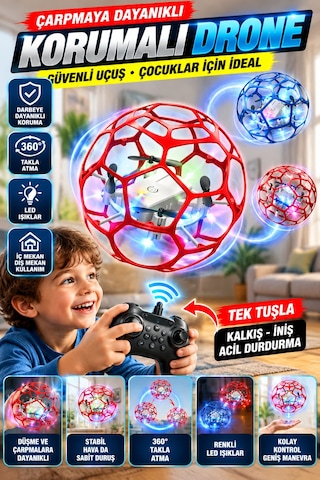 Bowie Korumalı Drone Top Şeklinde Kırılmaz Drone Çocuklar İçin Eğlenceli Oyuncak