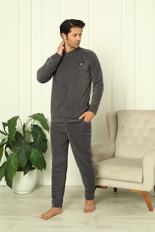 Erkek Manşetli Kışlık Polar Pijama Takımı 2267p Antrasit