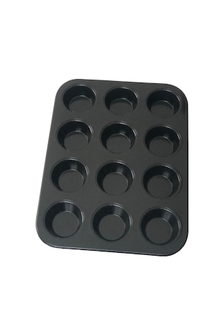 Porlisma 12'li Muffin Kalıbı, Metal Kek Kalıbı Siyah