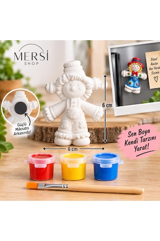 Kendin Boya Magnet Seti 6x6 Cm Taş Tozu Figür 3 Renk Akrilik Boya Ve Fırça