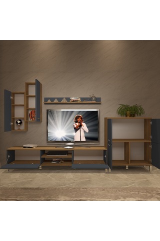 Decoraktiv Eko 6 Mdf Dvd Krom Ayaklı Tv Ünitesi Tv Sehpası Pera - Antrasit