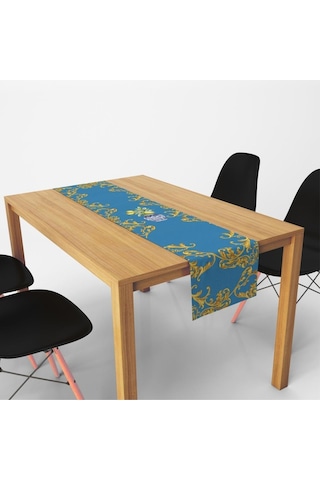 Blue Lemon Runner 140x45cm Mavi Limon, İnce Keten, Uluslararası Yıkama Ve Solmama Sertifikası Çok Renkli