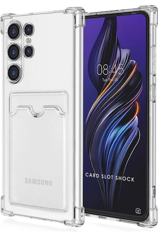 Samsung Galaxy S25 Ultra Uyumlu Kılıf Köşe Korumalı Kartlıklı Cüzdanlı Silikon Kapak - Şeffaf