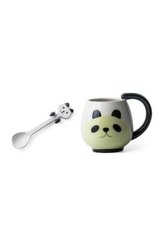 El Boyalı Kahve Fincanı Güzel Panda Seramik Kupa Çay Fincanı Inda Çay Kaşığı Kupalar Siyah A