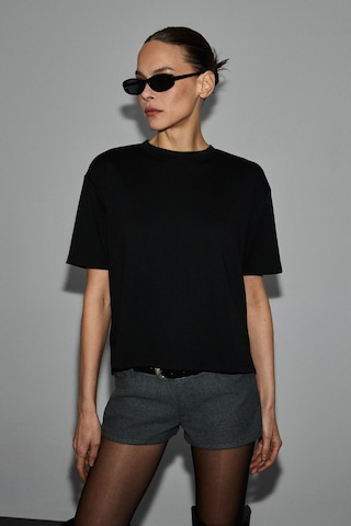 Grımelange Colena Kadın Organik Pamuklu Bisiklet Yaka Oversize Fit Kısa Kollu Siyah T-shirt Siyah