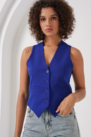 6796 Kısa Dokuma Yelek - Saks Saks