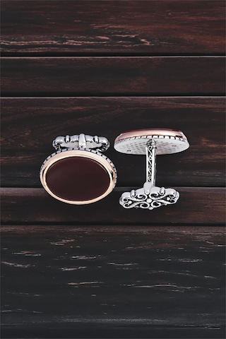 Gümüş Akik Oval Kol Düğmesi