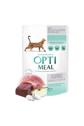 Optimeal Ördek Ciğerli Elma Jöleli Hairball Control Yetişkin Kedi Maması 85 G