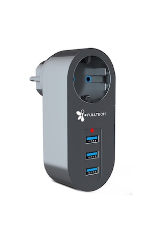 Fulltech FTR-07 3xUSB Akıllı Termal Akım Korumalı Priz Siyah