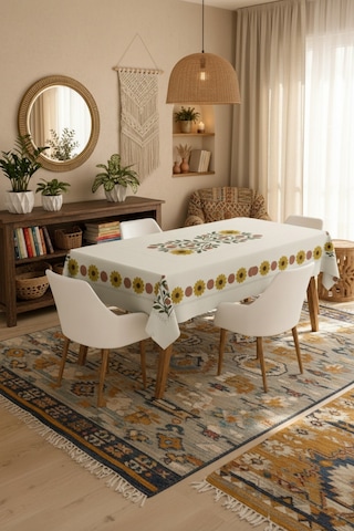 Vivanni Home Yıkanabilir Dikdörtgen Masa Örtüsü Günlük Kullanıma Uygun Pratik Ve Uzun Ömürlü Papatya Gül