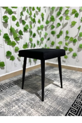 Özcan Metal Metal Ayak Babyface Kumaş Dekoratif Çok Amaçlı Peluş Puf Tabure Bench Koltuk Sandalye Siyah