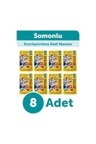 Bado Kısırlaştırılmış Yetişkin Yaş Kedi Maması Somonlu 85gr 8'li