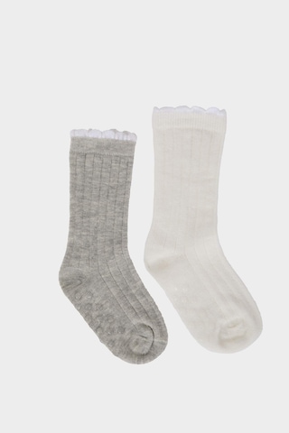 DeFacto Kız Bebek Kaydırmaz Taban 2'li Pamuklu Diz Altı Çorap E5022A5NSKR1 Çok Renkli