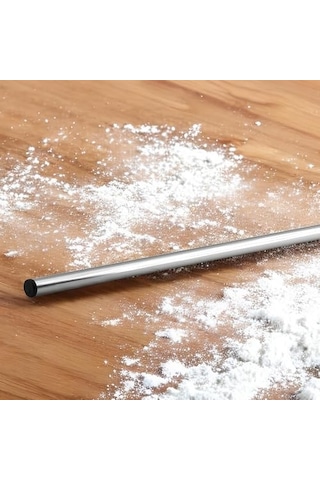 Alüminyum Silindir Yuvarlak Metal Oklava Tekli 49 Cm Mutfak Börek Hamur Un Yufka Açma Krom Renk