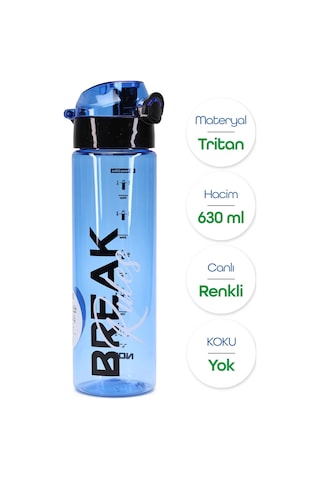 Su Matarası Tritan Geniş Ağız Su Şişesi Break Rules Spor Matarası Suluğu Bpasız 630 Ml Mavi 0102