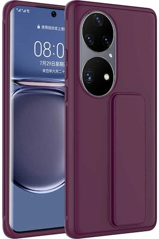 Huawei P50 Pro Kılıf Zore Qstand Kapak Mürdüm