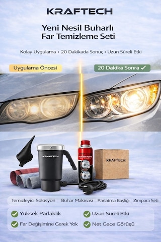 Kraftech Buharlı Araba Far Temizleme Far Parlatma Seti